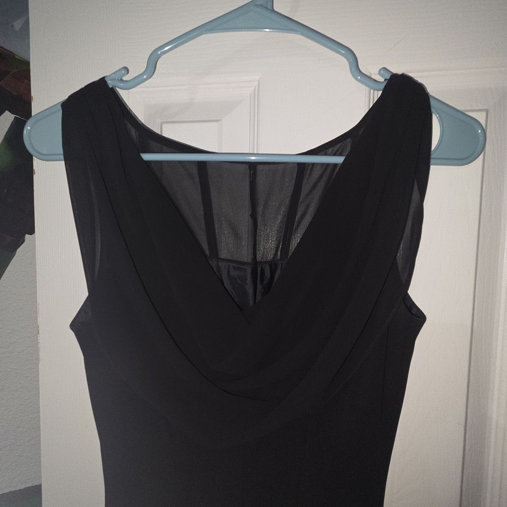 Jones Wear Black Midi Dress with Rhinestone Mesh Neckline. Size 4 - Picture 6 of 8
